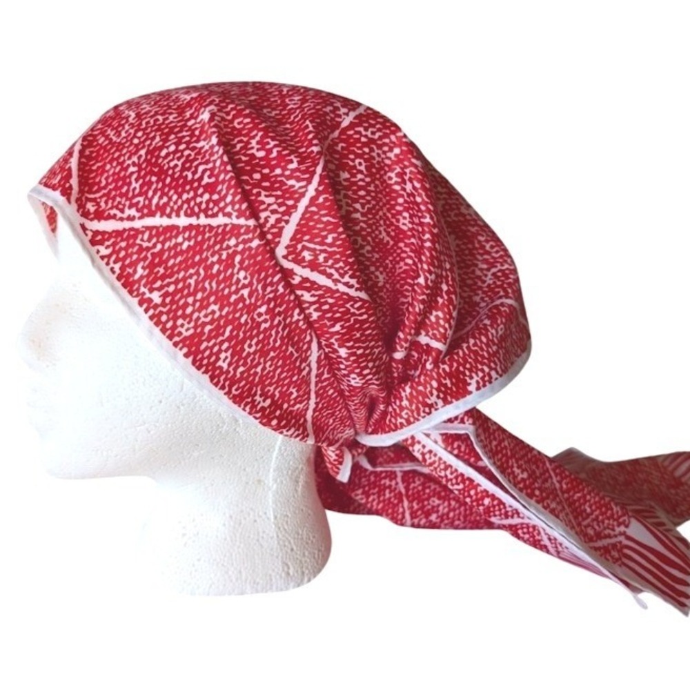 Vintage‎ Red White Geometric Diamond Print Poly Scarf Rectangular Head Wrap